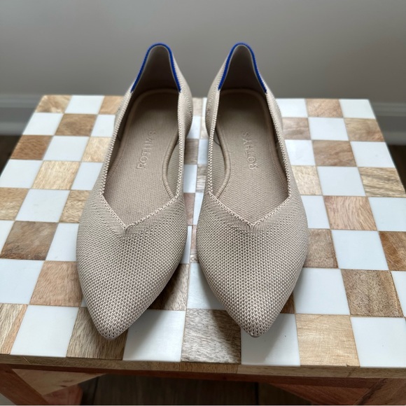Rothy’s The Point Flats Women’s 8 Ecru Beige Machine Washable Eco Knit Shoes EUC - Picture 2 of 13